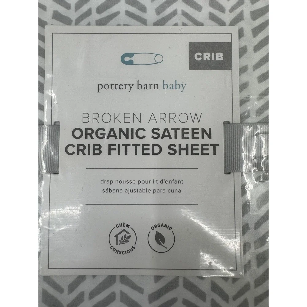 New Pottery Barn Baby Crib Fitted Sheet Gray Broken Arrow Organic Sateen Cotton